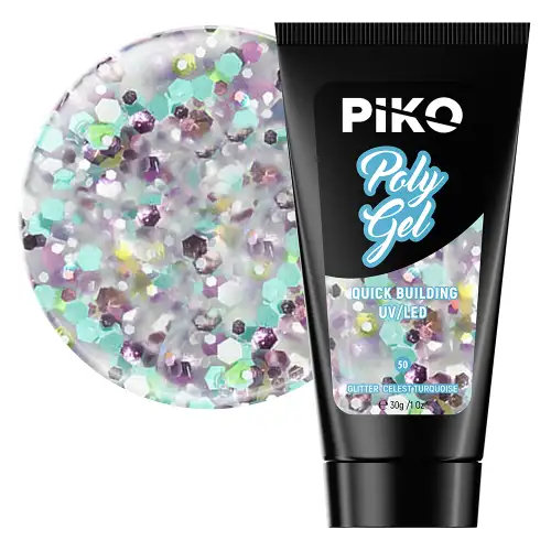 Polygel color, Piko, 30 g, 50 Glitter Celest Turquoise