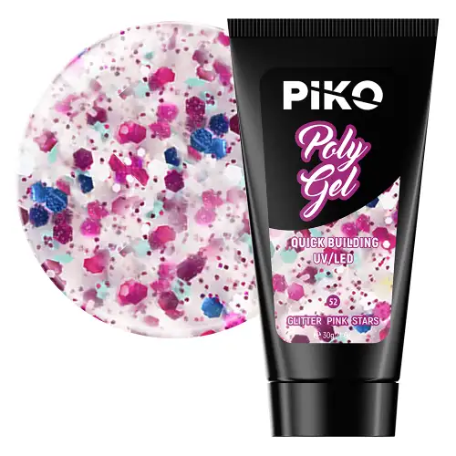 Polygel color, Piko, 30 g, 52 Glitter Pink Stars