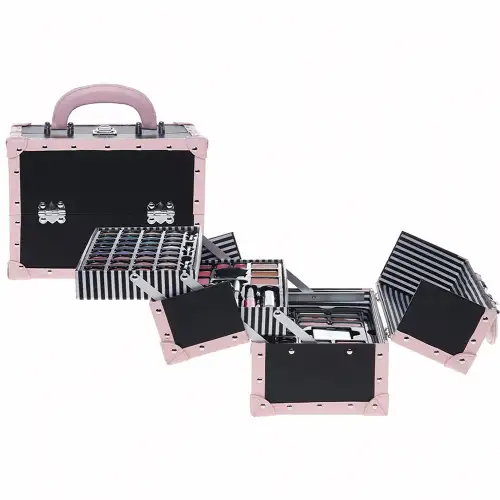 Set paleta machiaj tip geanta cosmetice Treffina, 24 x 15,5 x 18,5 cm, trusa produse cosmetice, roz